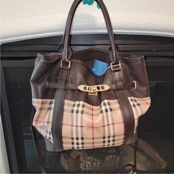 Burberry Brown and Tan Plaid Tote Bag - Picture 1 of 9